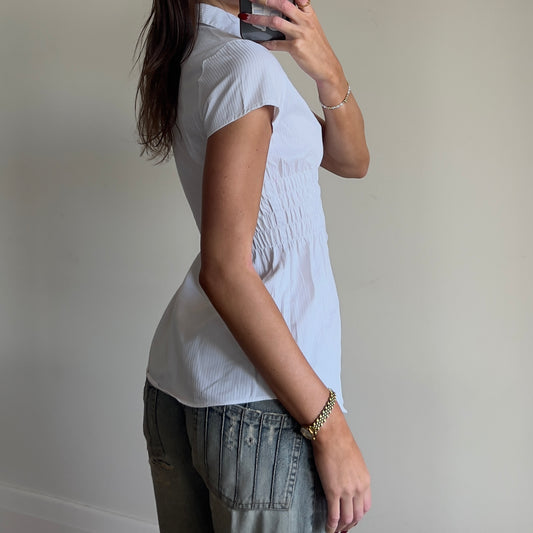 white reworked ruched shirt