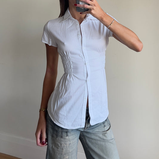 white reworked ruched shirt