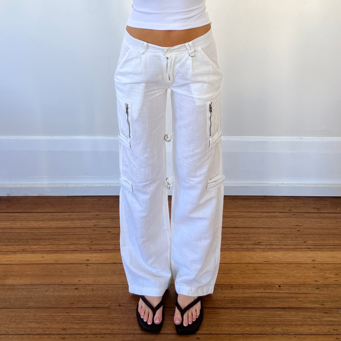 white linen cargo pants