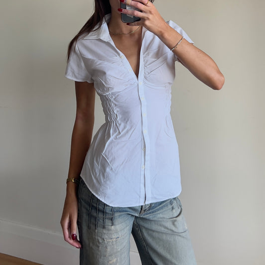 white reworked ruched shirt