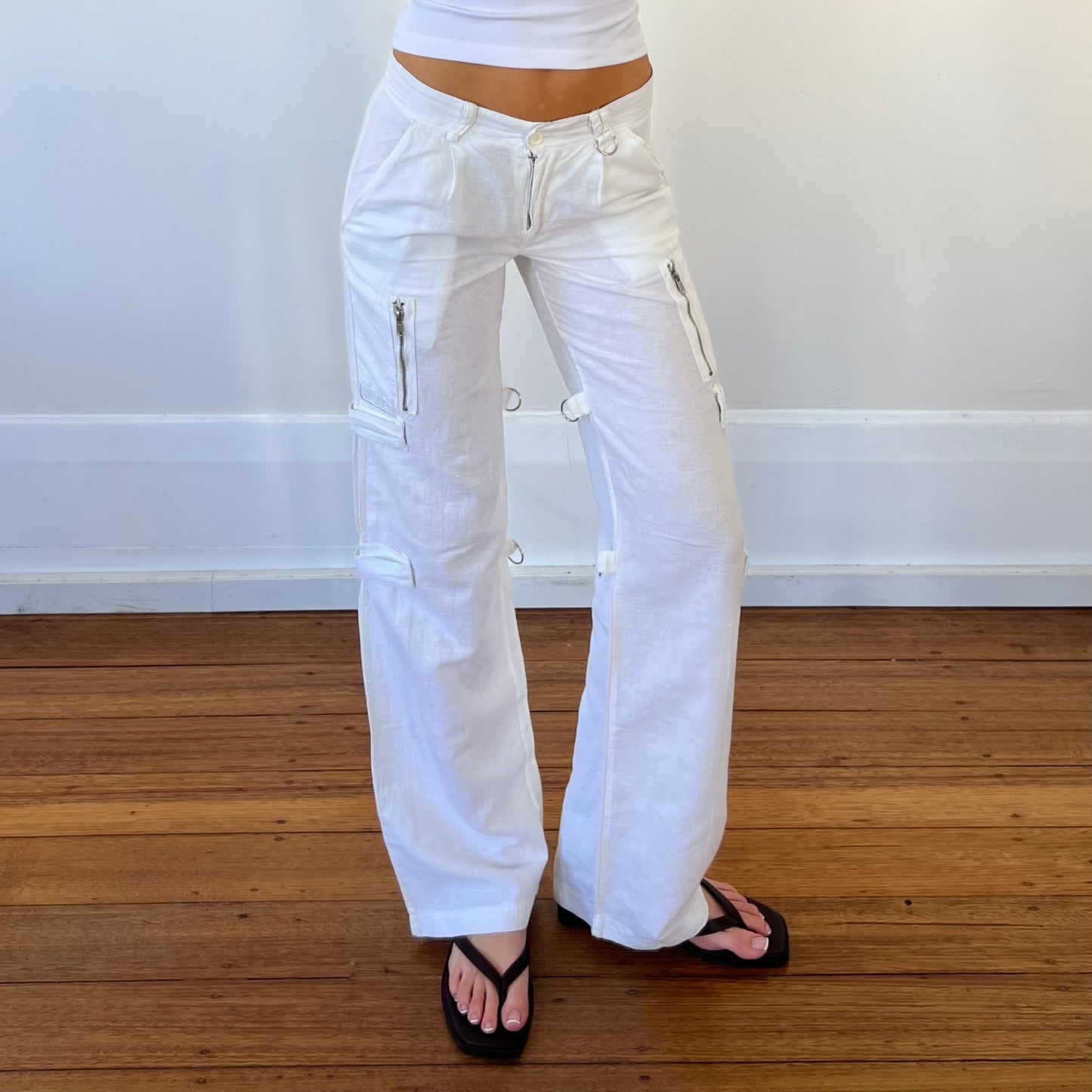 white linen cargo pants