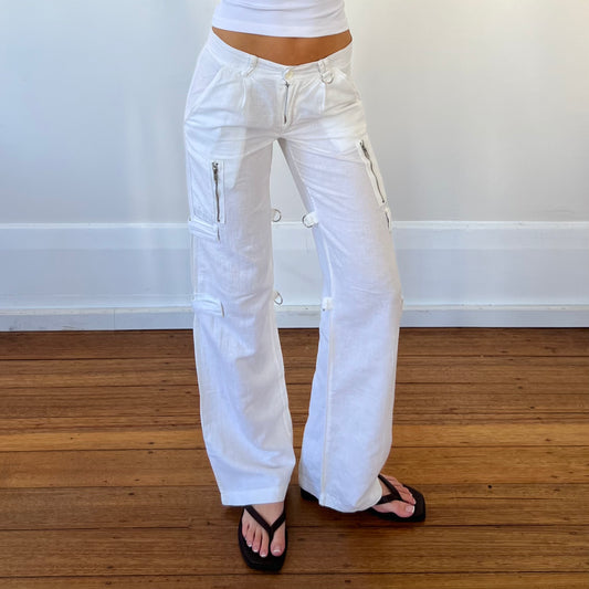 white linen cargo pants