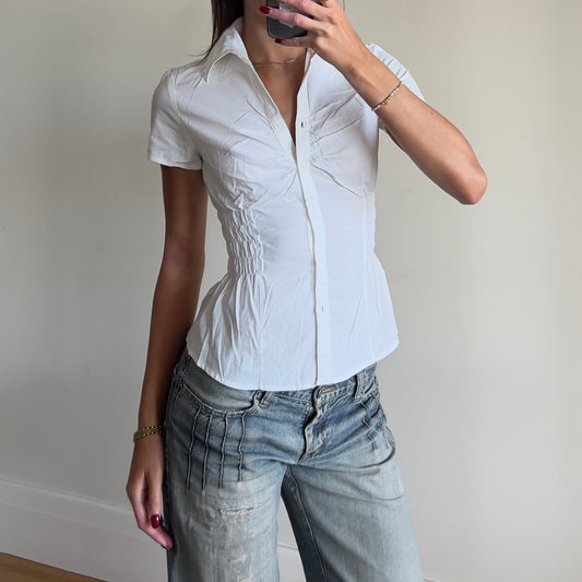 white reworked ruched shirt