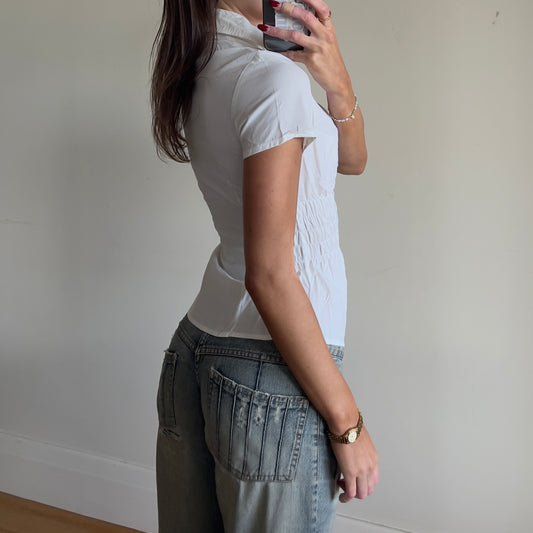 white reworked ruched shirt