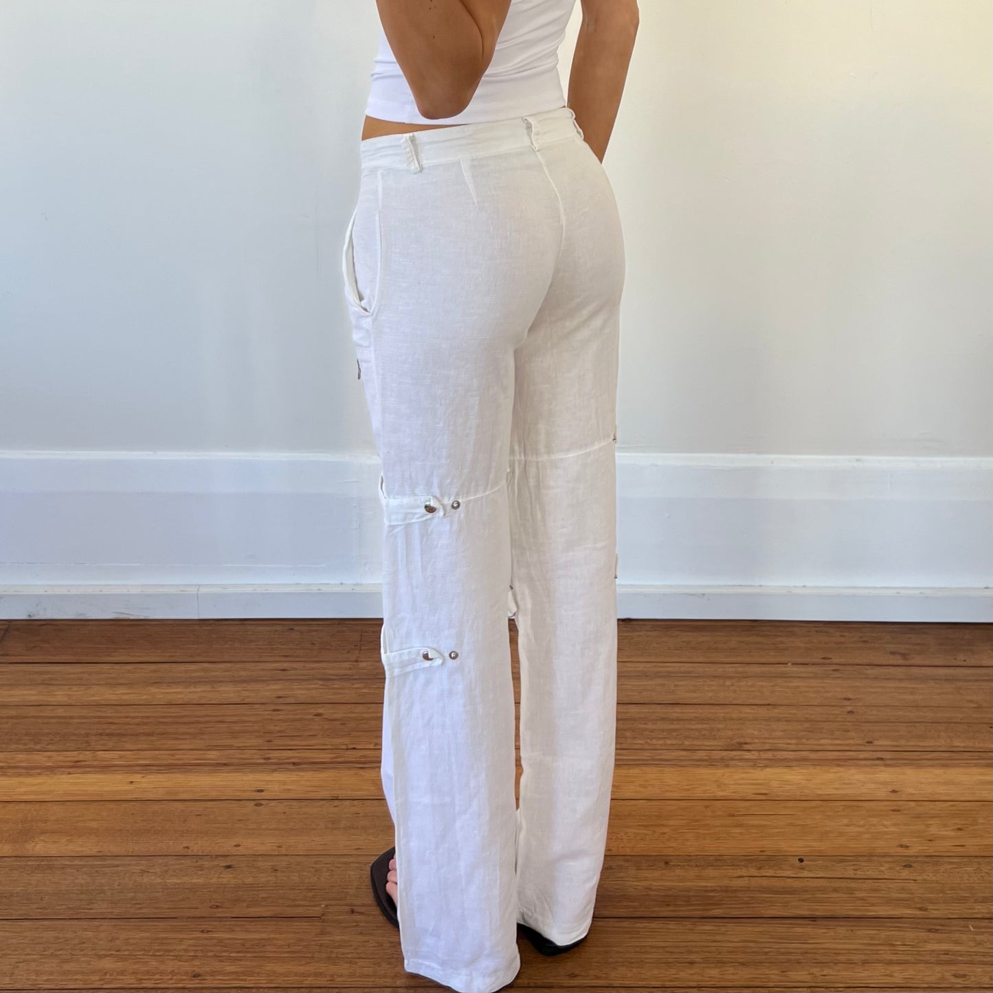 white linen cargo pants