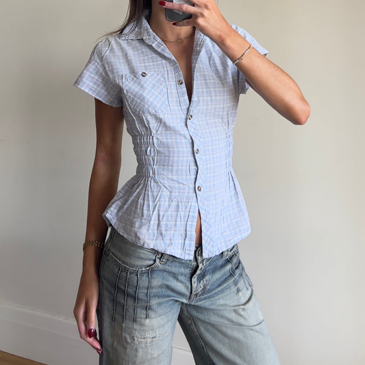 plaid reworked ruched shirt