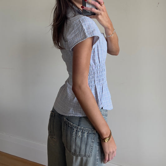 plaid reworked ruched shirt