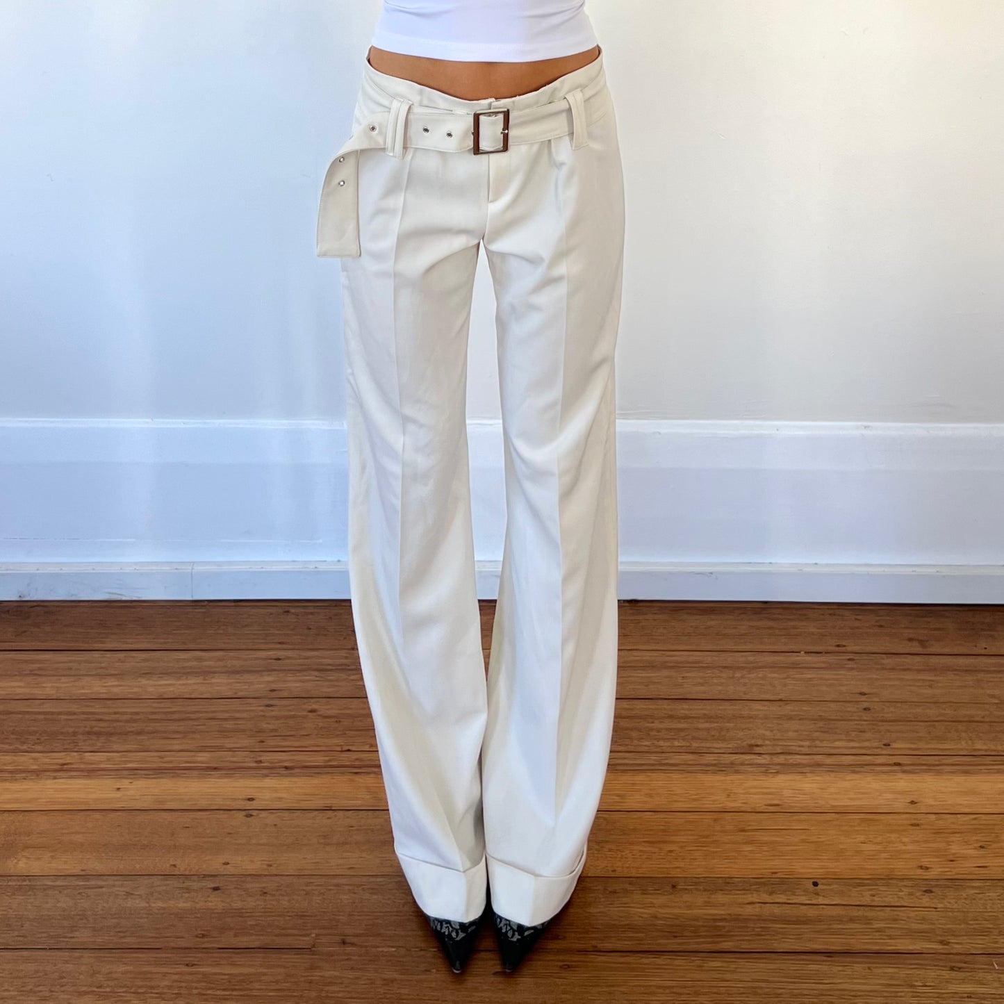 cream wide leg trousers