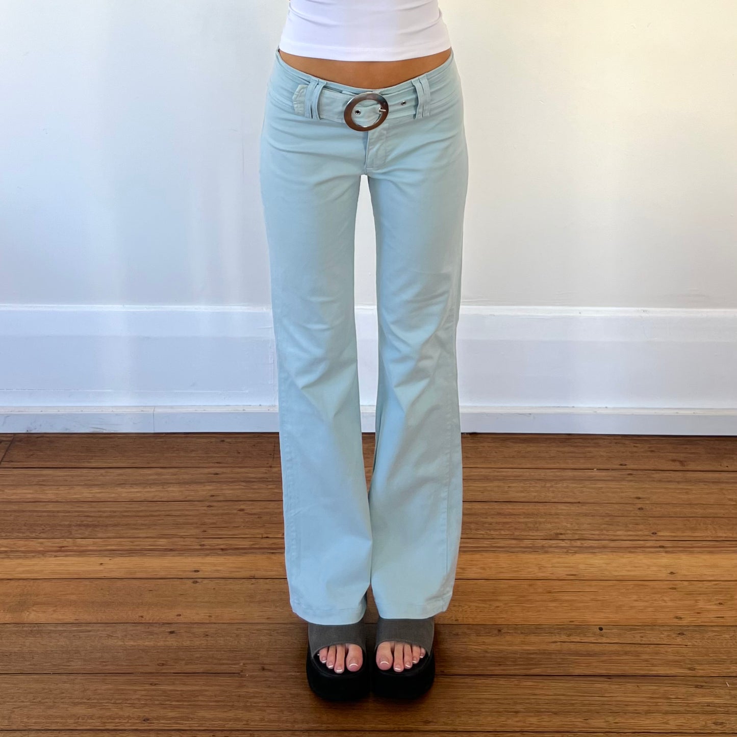 blue buckle pants