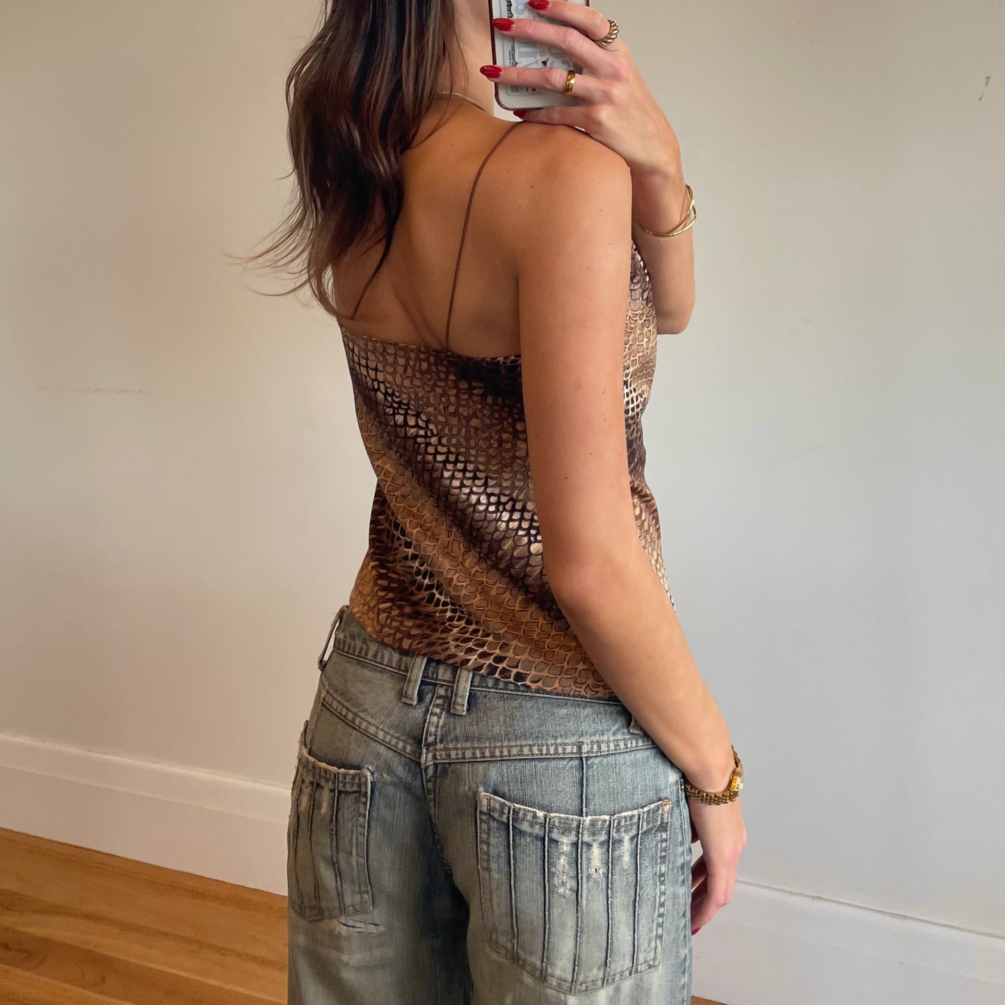 90s snake print boat-neck tank