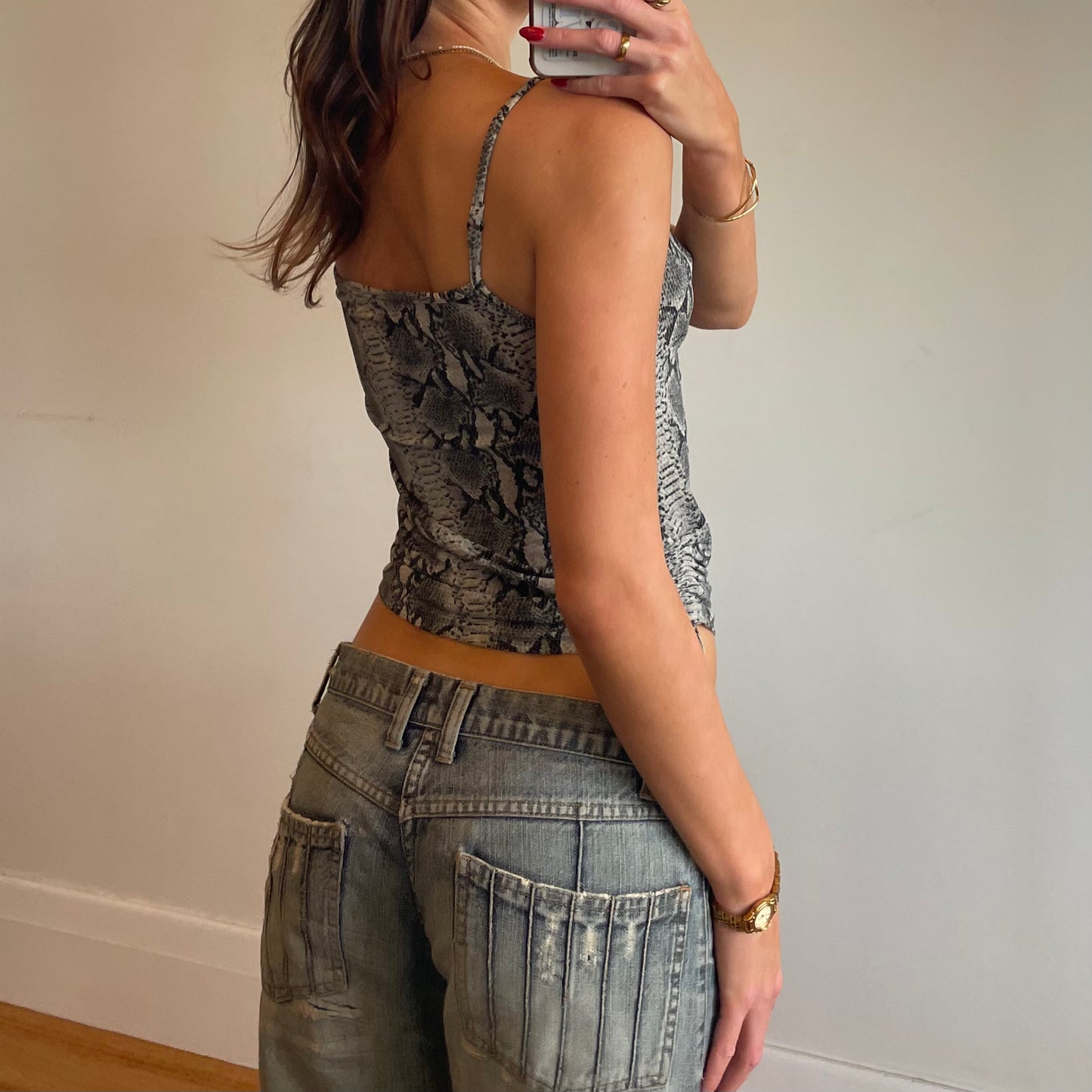 90s snake print ruched cami