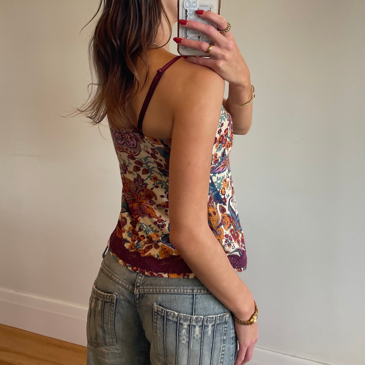 floral print cami w/ lace trim