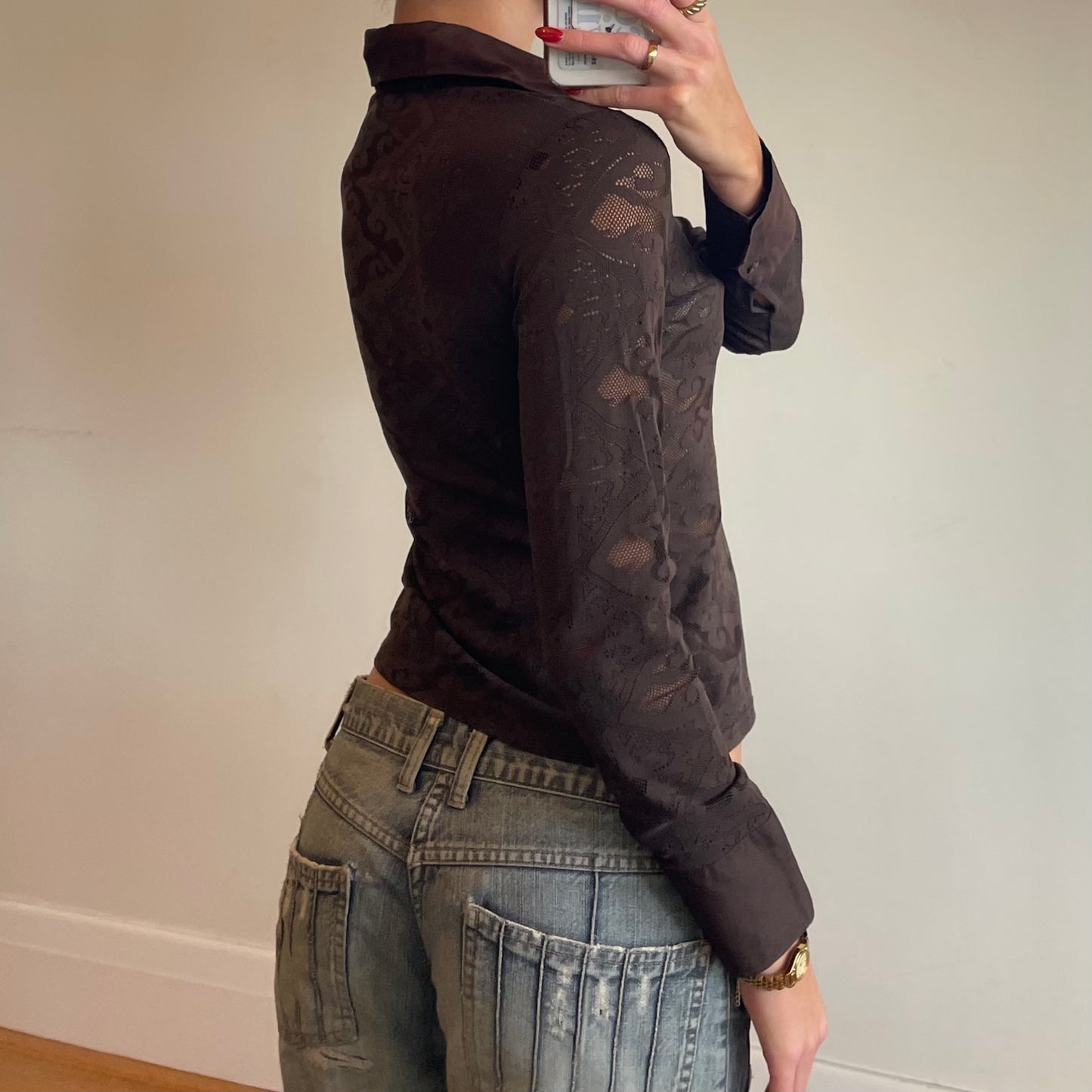 90s brown lace shirt