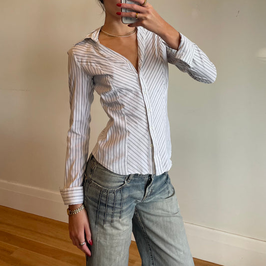 pinstripe button-up shirt