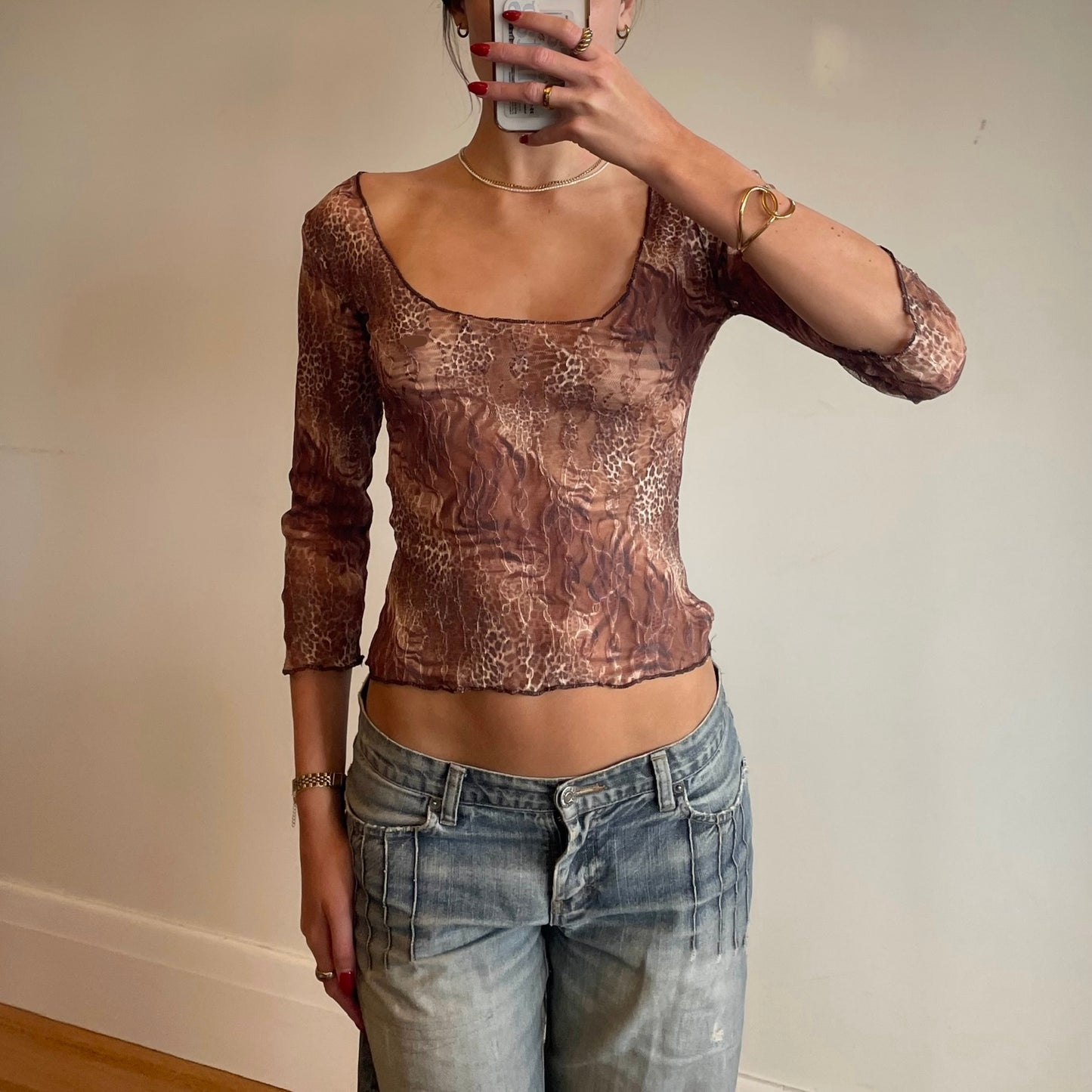 90s animal print sheer top