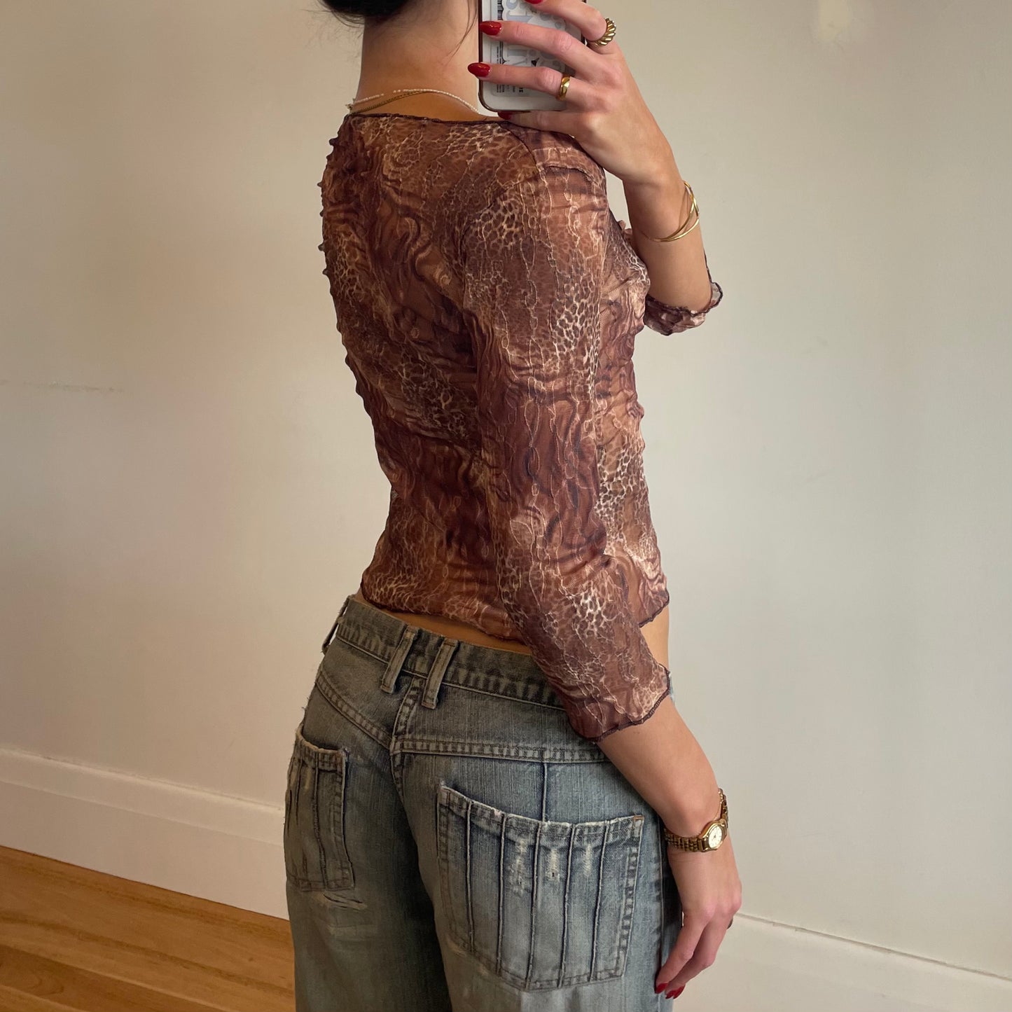 90s animal print sheer top