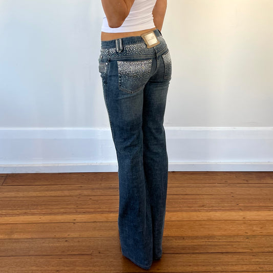 rhinestone low rise flared jeans