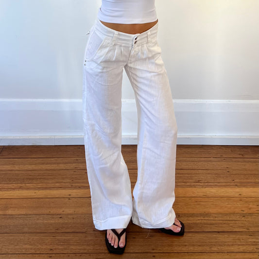 white wide leg linen pants