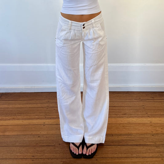 white wide leg linen pants