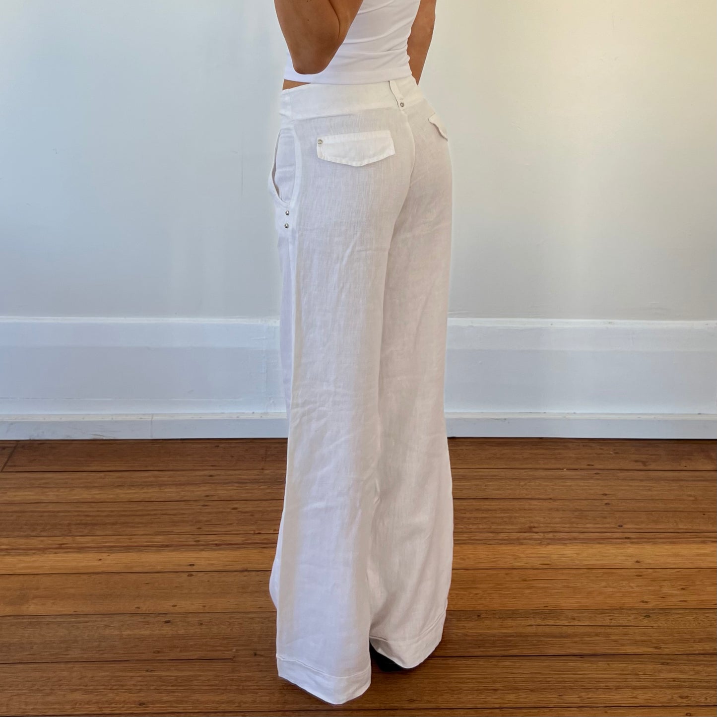 white wide leg linen pants