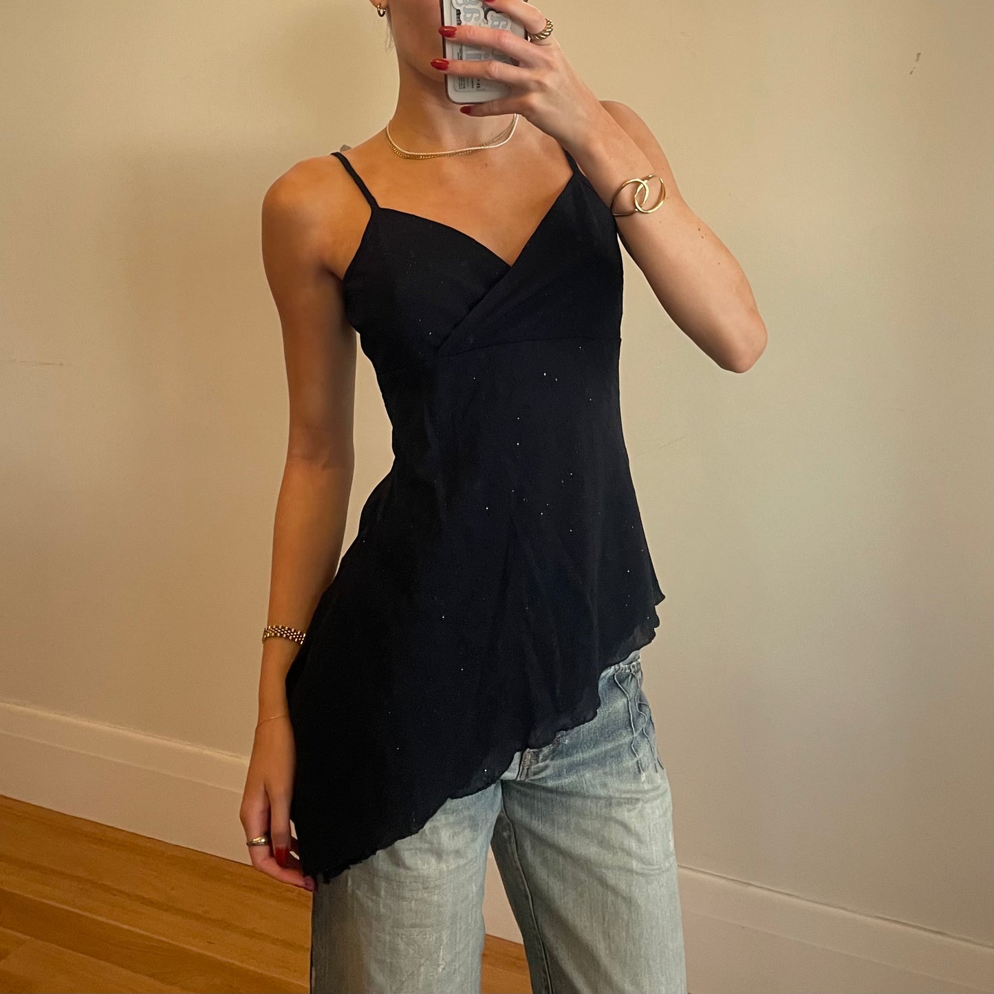 sparkly asymmetrical cami