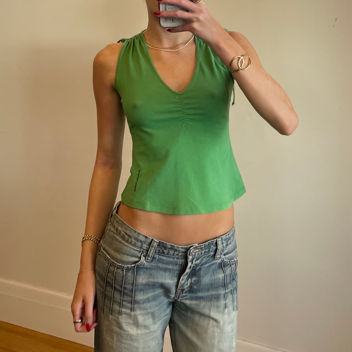 green graphic tank top