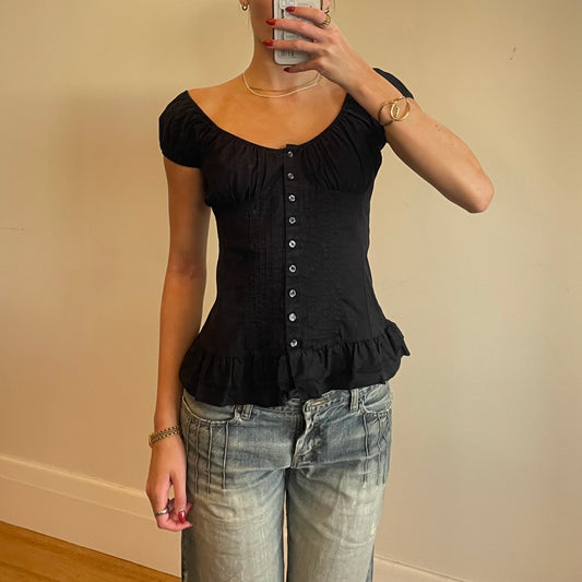 black button-up cami top