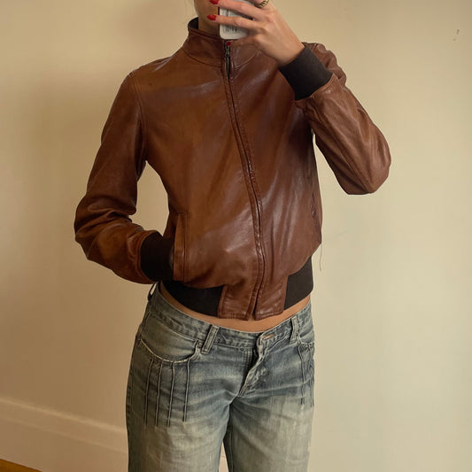 brown leather jacket