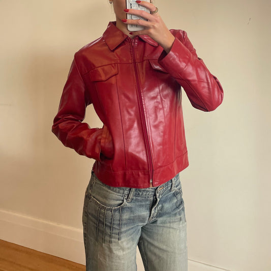 vintage red leather jacket