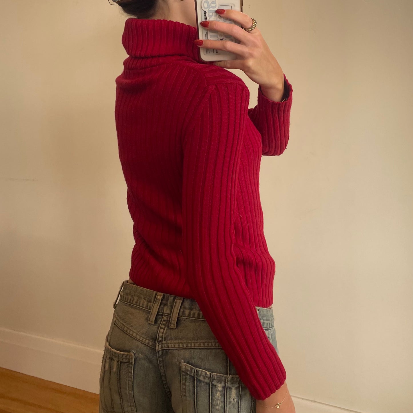 90s red zip-up knit jumper