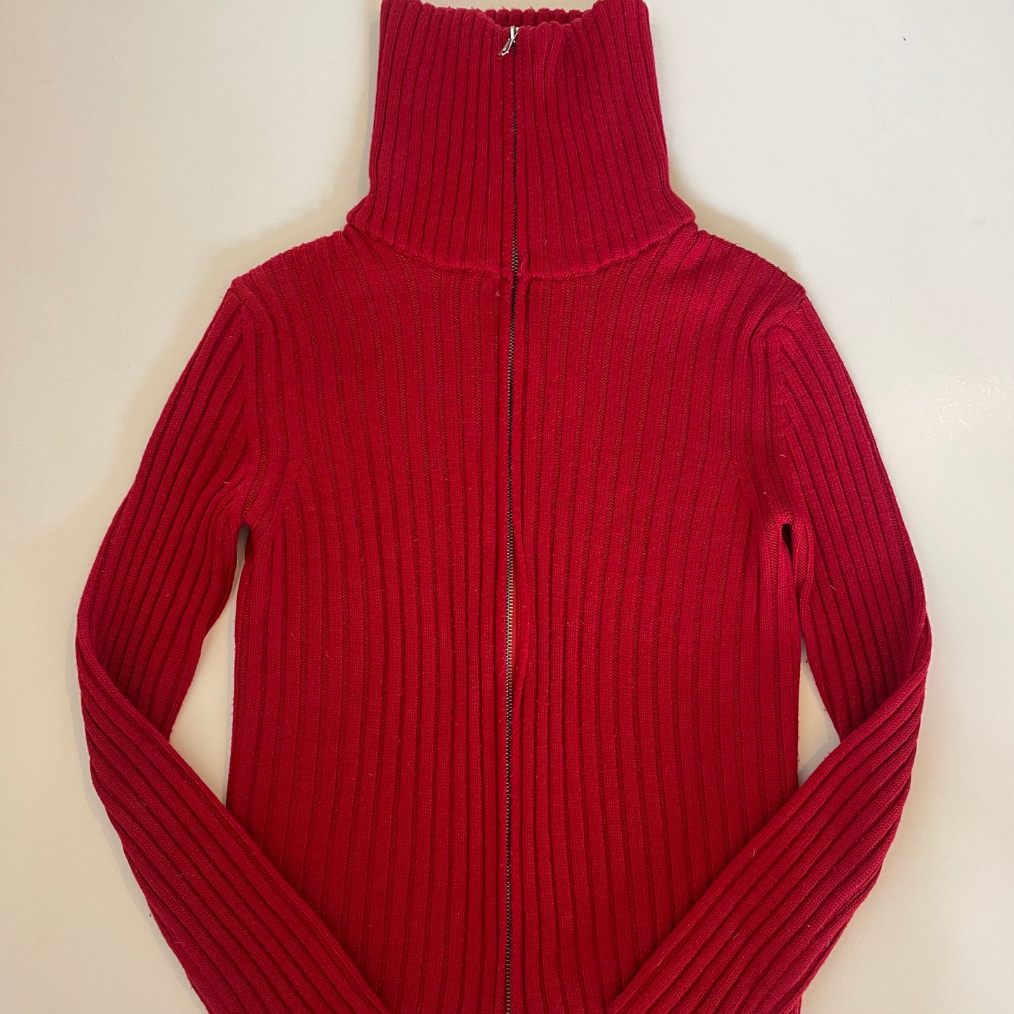 90s red zip-up knit jumper