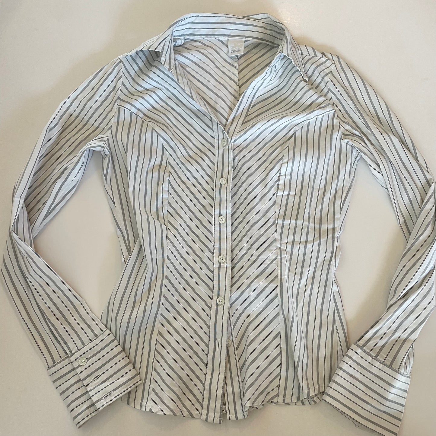 pinstripe button-up shirt