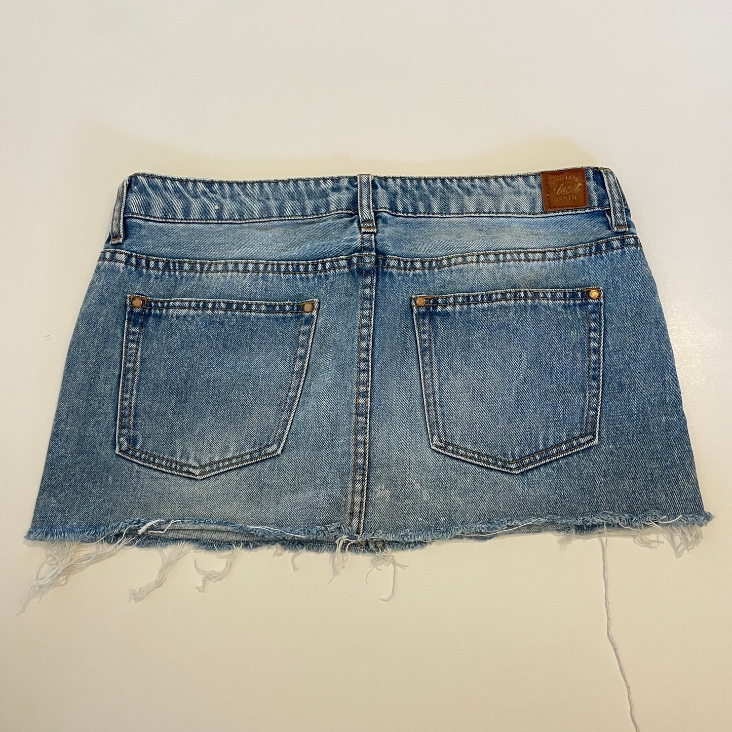 low rise denim mini skirt