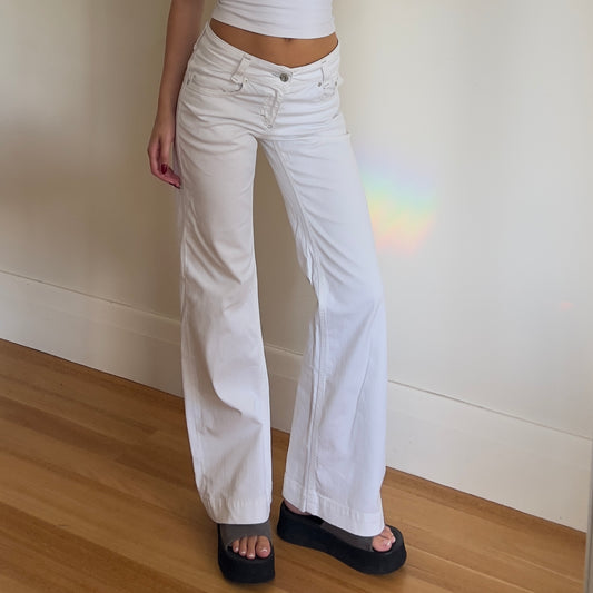 white flared jeans