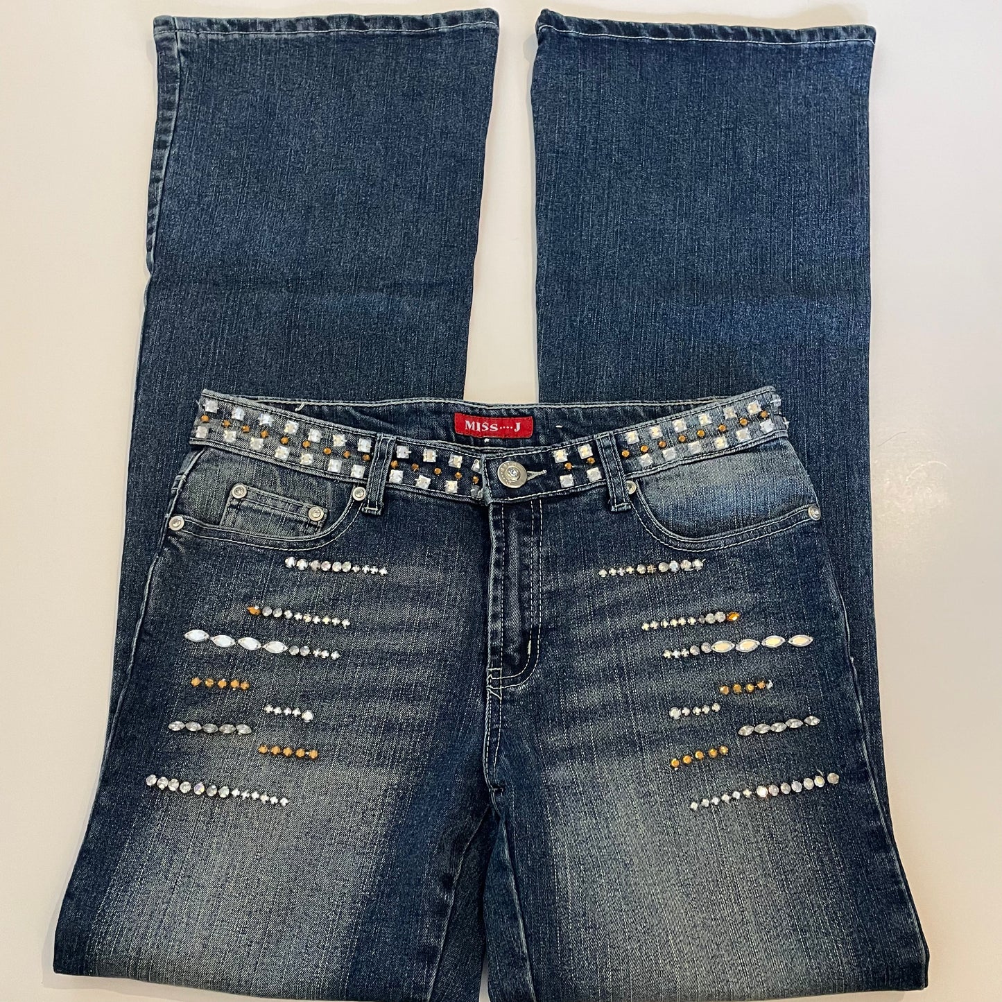 y2k bedazzled low rise flared jeans
