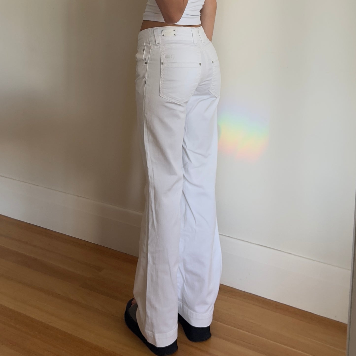 white flared jeans