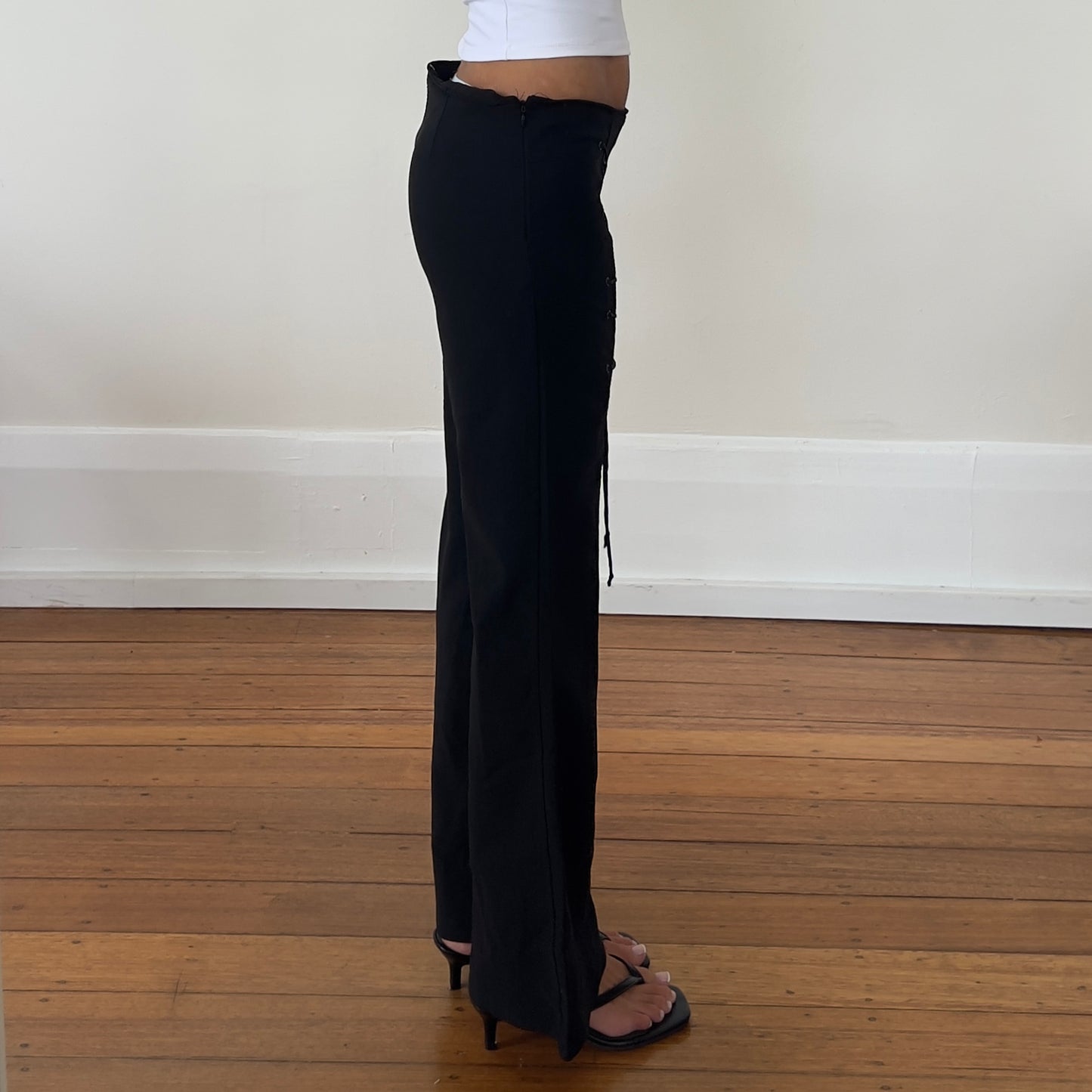 black lace-up trousers