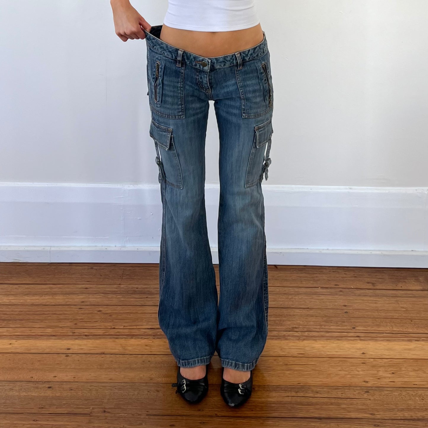 low rise cargo jeans