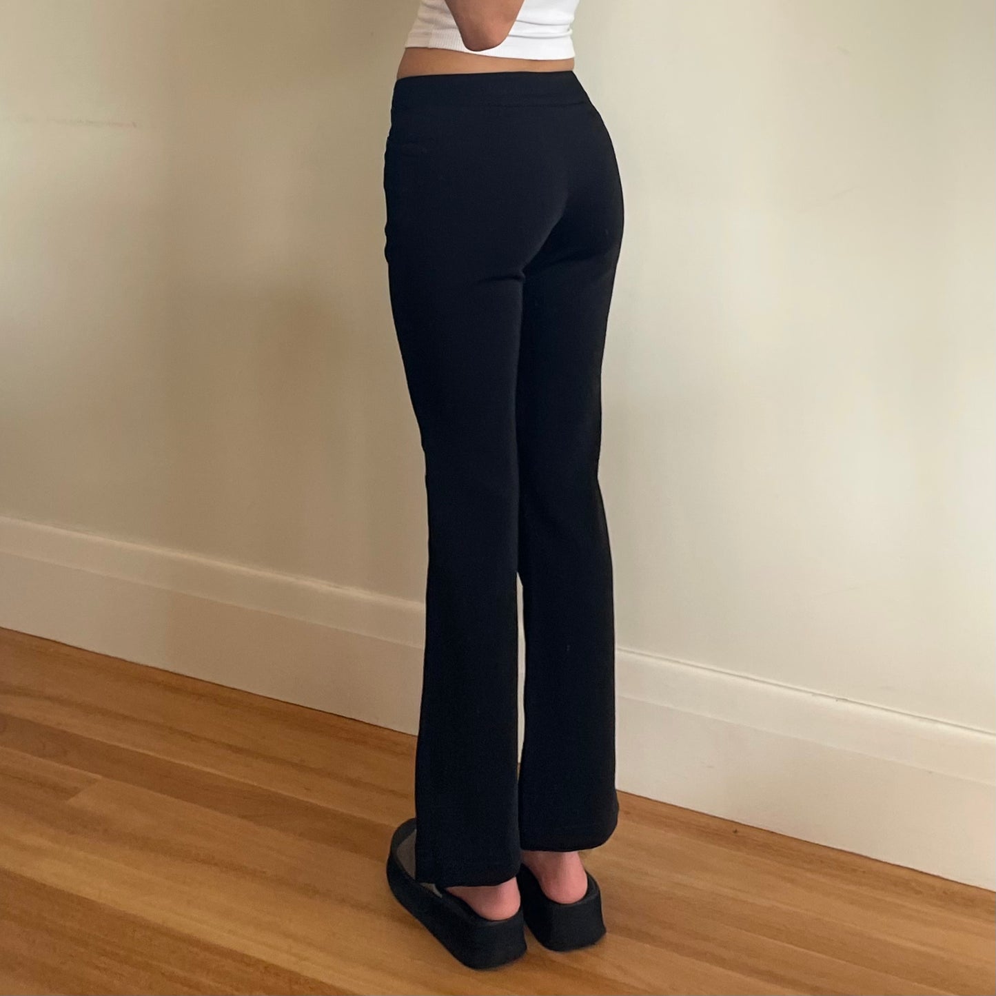 black flared trousers