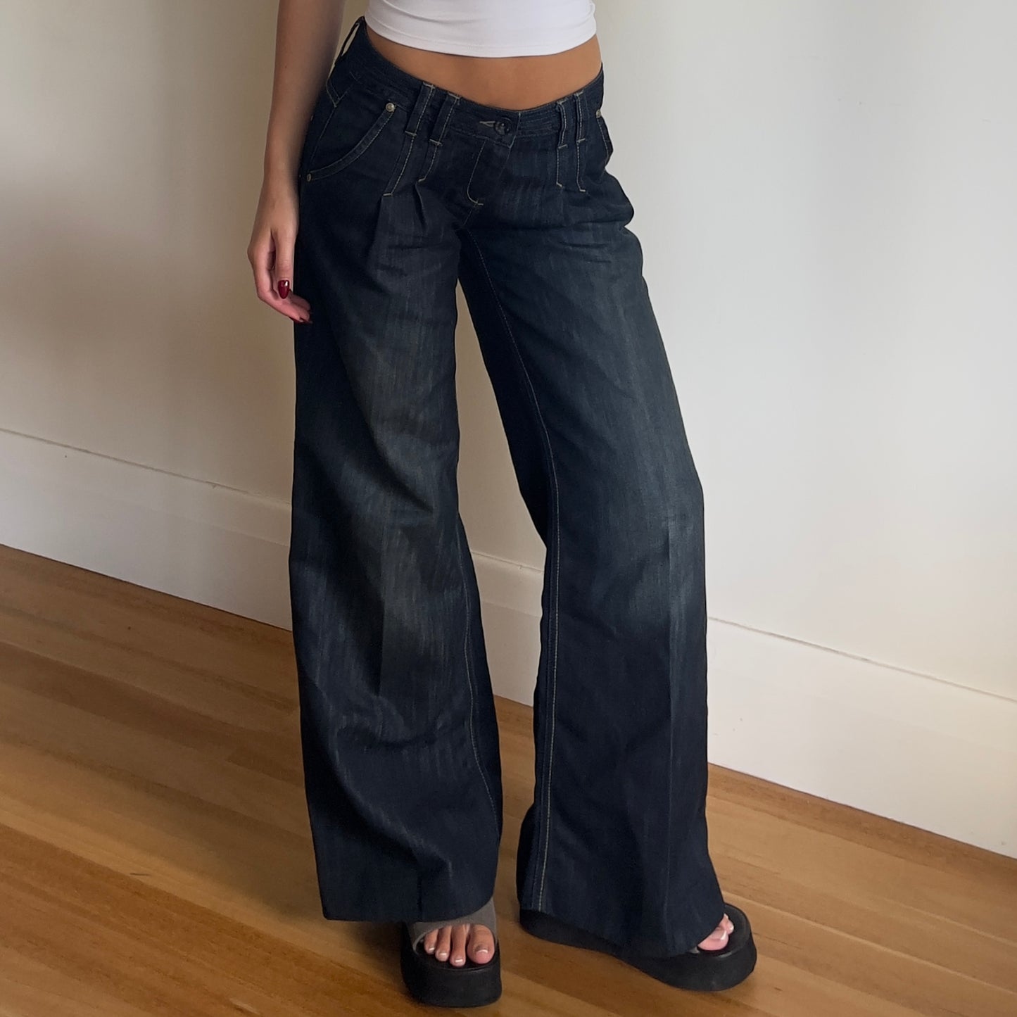 wide leg dark wash jeans