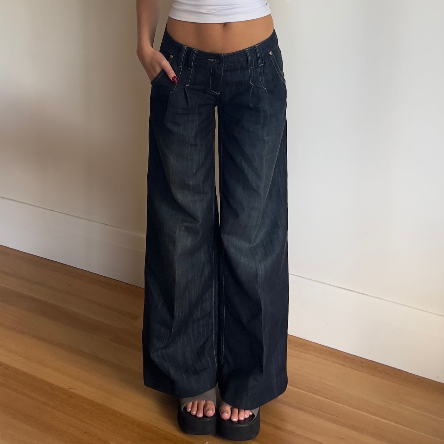 wide leg dark wash jeans