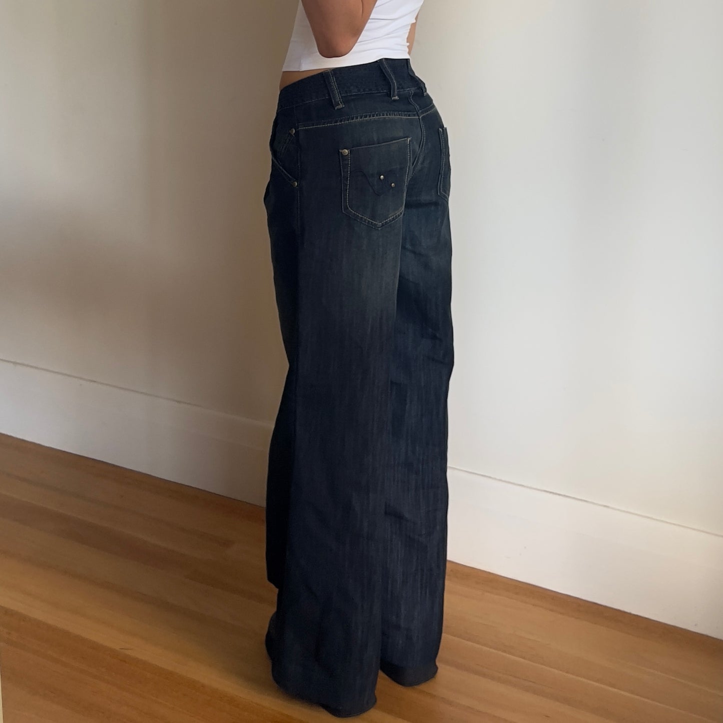 wide leg dark wash jeans