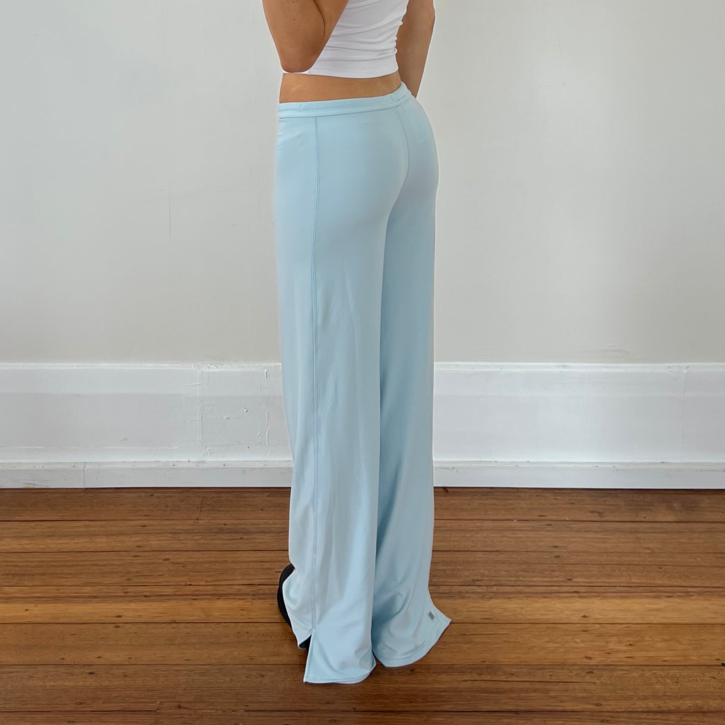 blue wide leg pants