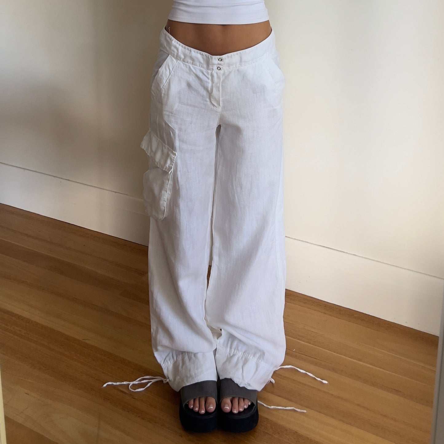 white linen pants