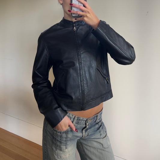 black leather jacket