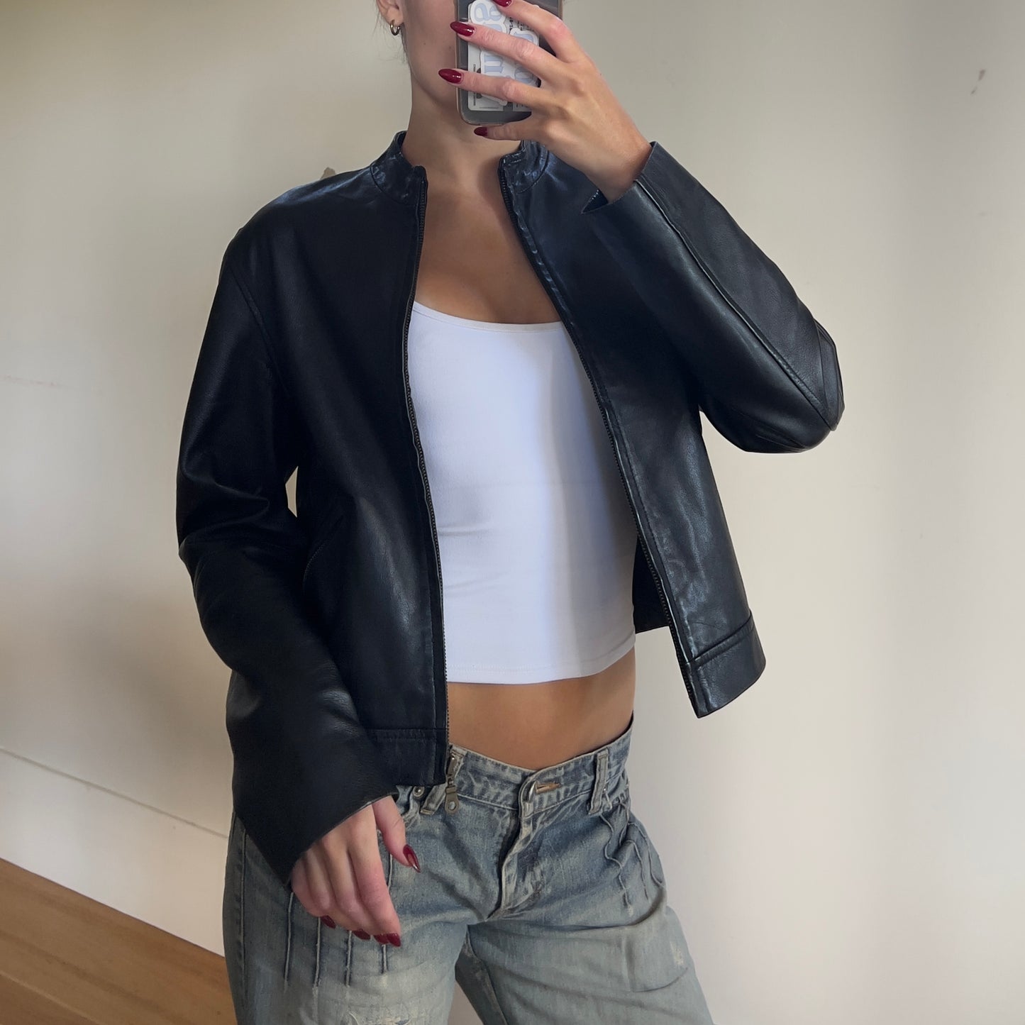 black leather jacket