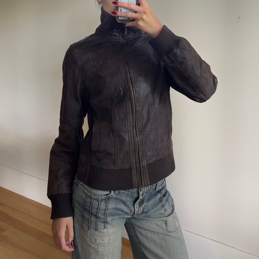 brown leather jacket