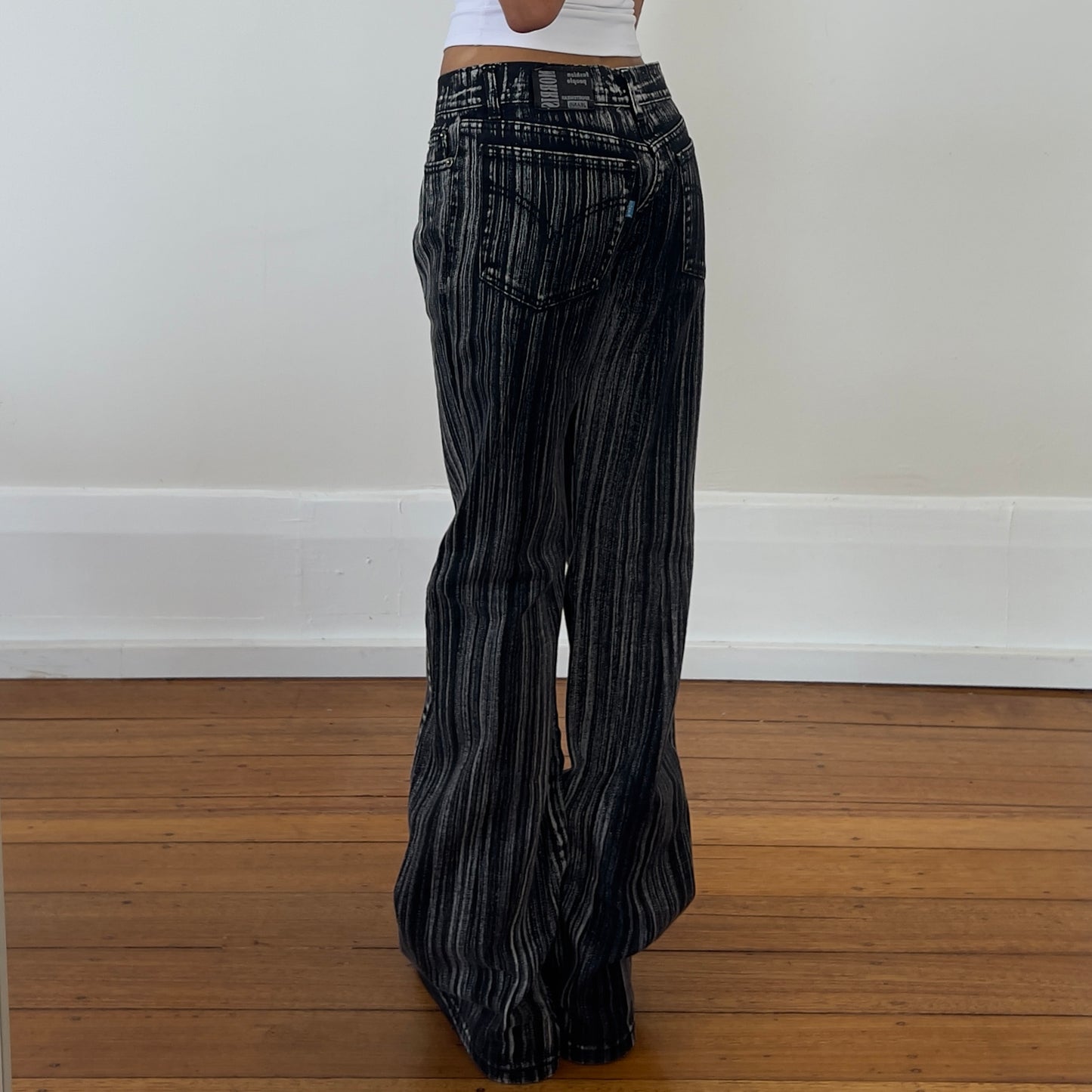 wide leg streaky denim jeans