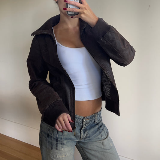 brown leather jacket