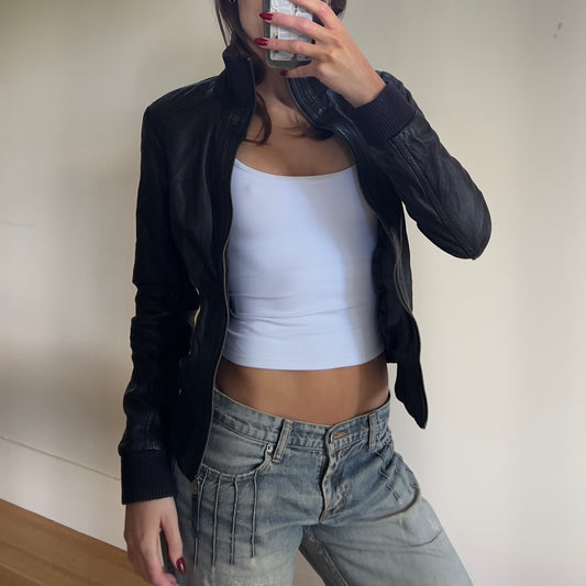 black leather jacket